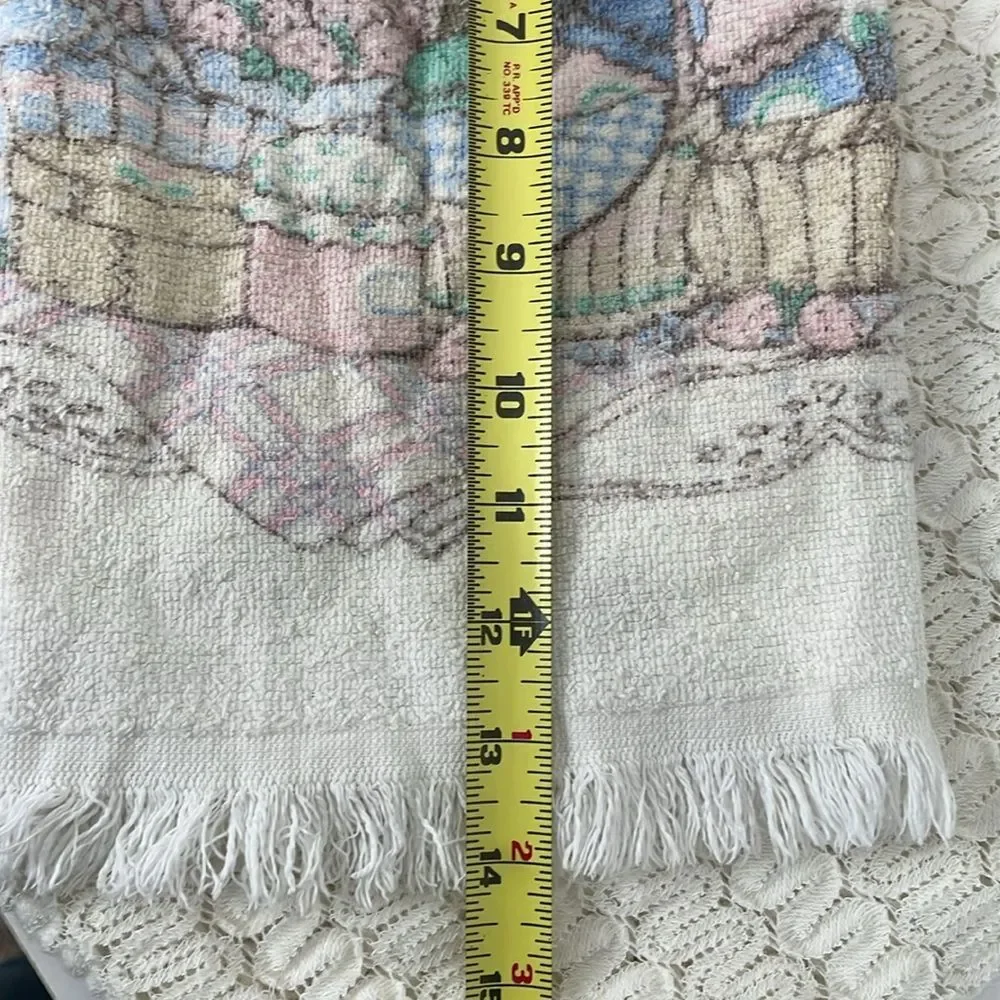 Vintage Tea Towel Crocheted Hanger Button Strawberry Basket White